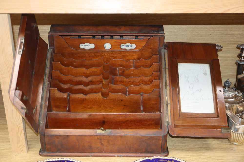 A Victorian walnut stationery box, height 35cm